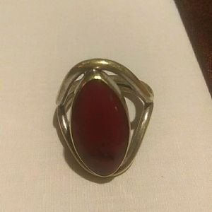 Vintage. Red Stone Polish Ring/ Marked ATI Mexico